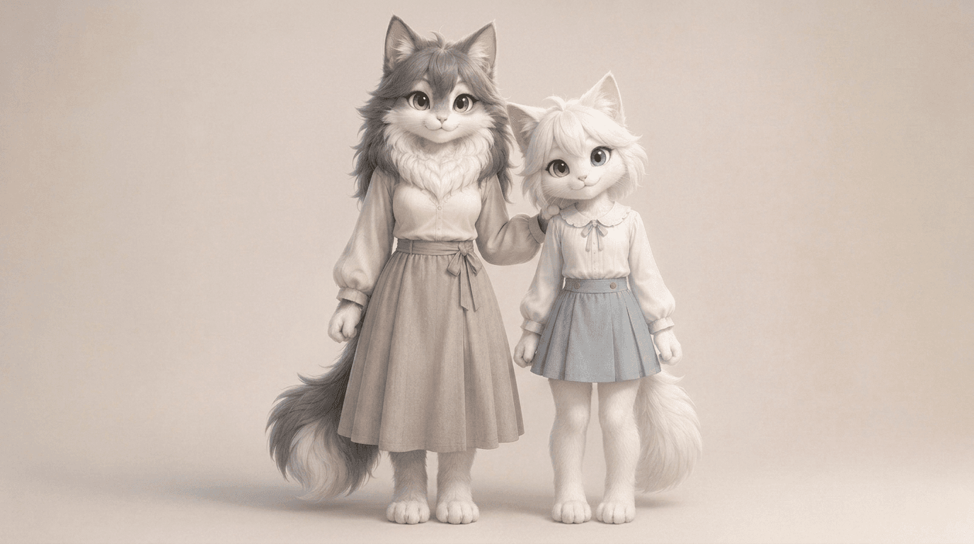 Loma and Katii standing together in their shared world